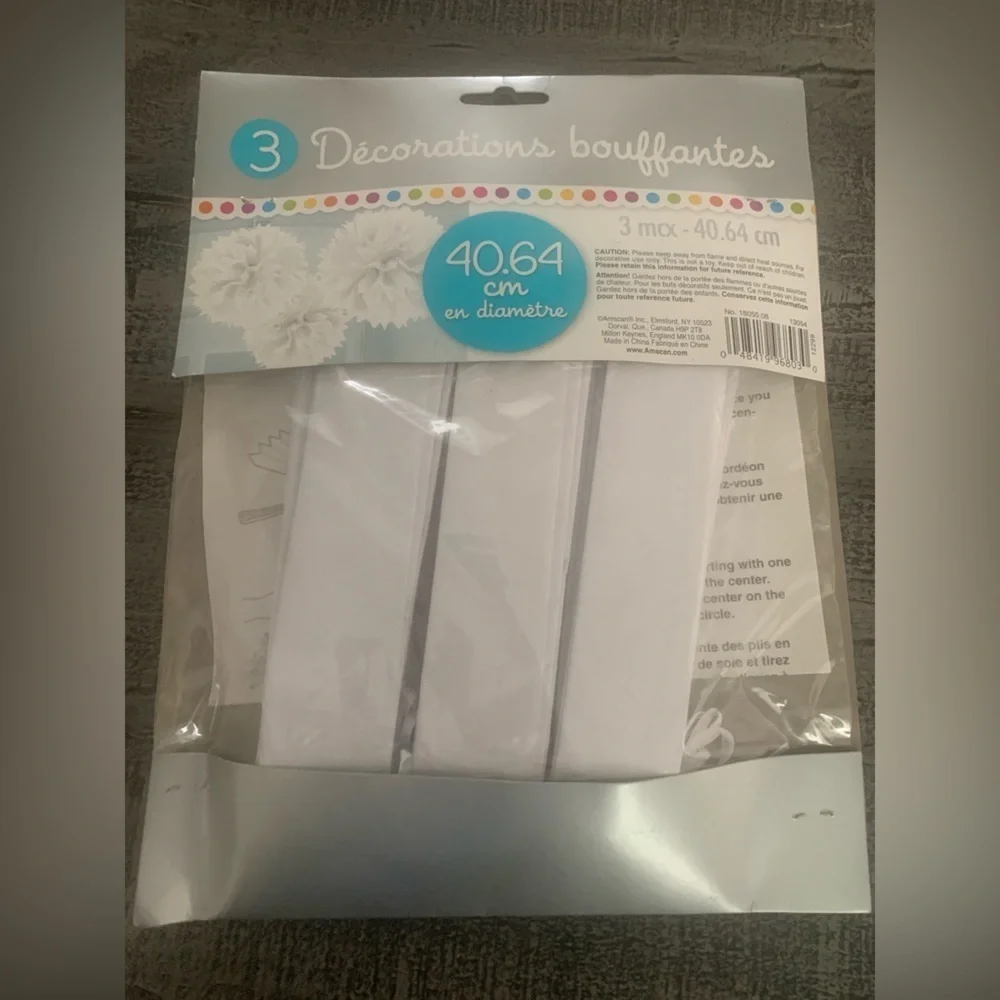 White Tissue Pom Poms for Party Decorations, 3 in Package, 16” each, NWT,